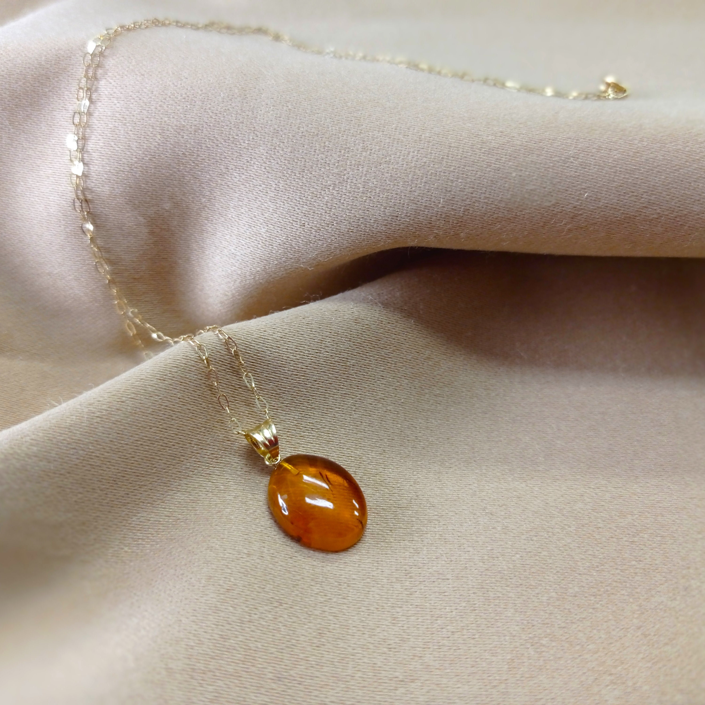 Baltic Amber Pendant, 18k Gold Amber Necklace, Orange Amber