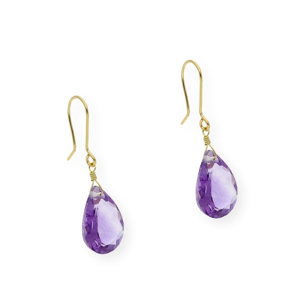 Pendientes de amatistas y Oro, Pendientes de piedras moradas, Pendientes Oro 18K, Pendientes morados, Joya de amatista, Regalo para ella