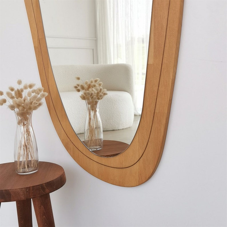 Asymmetrical Wood Wall Mirror Irregular Mirror Wooden Wall Etsy