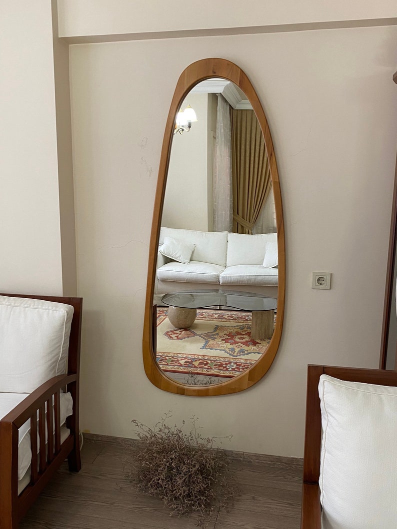 Asymmetrical Floor Mirror Full Body Wood Wall Mirrorfull Etsy