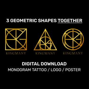 Tatuagem de monograma, logotipo de monograma, tatuagem de nome, tatuagem geométrica, logotipo geométrico, logotipo de nome, logotipo dourado, arte de parede com nome dourado