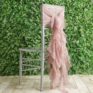 Dusty Rose Chiffon Hoods With Ruffles Willow Chiffon Chair Sashes