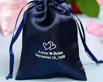 100 Pack - 5x7&quot; Personalized Wedding Favors, Satin Drawstring Bags