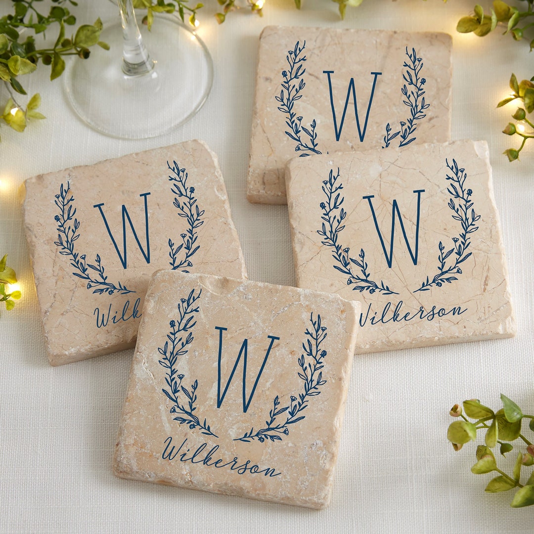 Farmhouse Floral Personalized Stone Coaster Set - Etsy