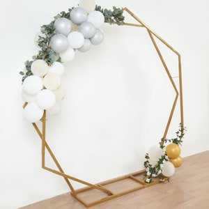 8ft Dual Geometric Shaped Gold Metal Hexagon And Heptagon Backdrop Stand, Metal Wedding Arch image 8
