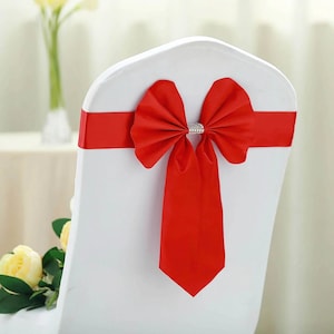 Reversible Chair Sashes With Buckle | Double Sided Pre-Tied Bow Tie Chair Bands | Satin & Faux Leather