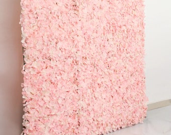 11 Sq Ft. | 4 Panels UV Protected Hydrangea Flower Wall Mat Backdrop | Blush/Rose Gold