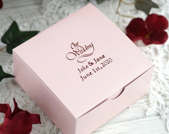 100 Pcs Personalized Wedding Favors Large Emblem Cake Favor Boxes - 4 X 4 X 2