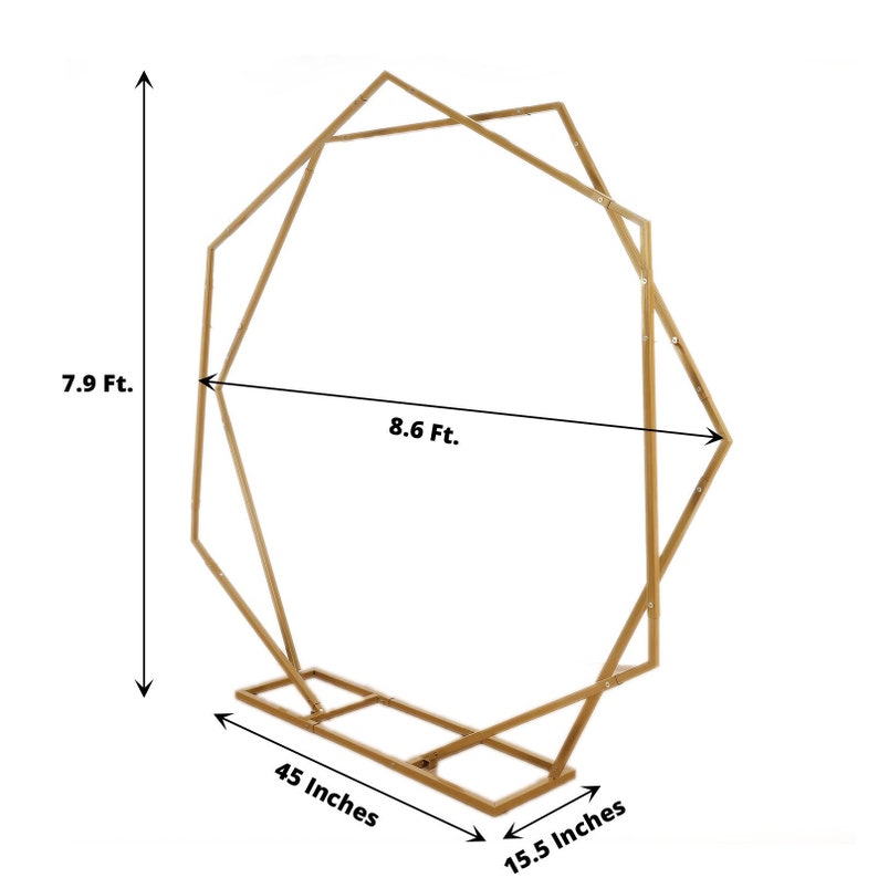 8ft Dual Geometric Shaped Gold Metal Hexagon And Heptagon Backdrop Stand, Metal Wedding Arch image 7