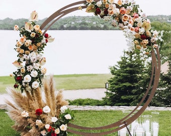 8ft Neutral Brown Wood DIY Round Wedding Arch Backdrop Stand, Rustic Photo Backdrop Stand