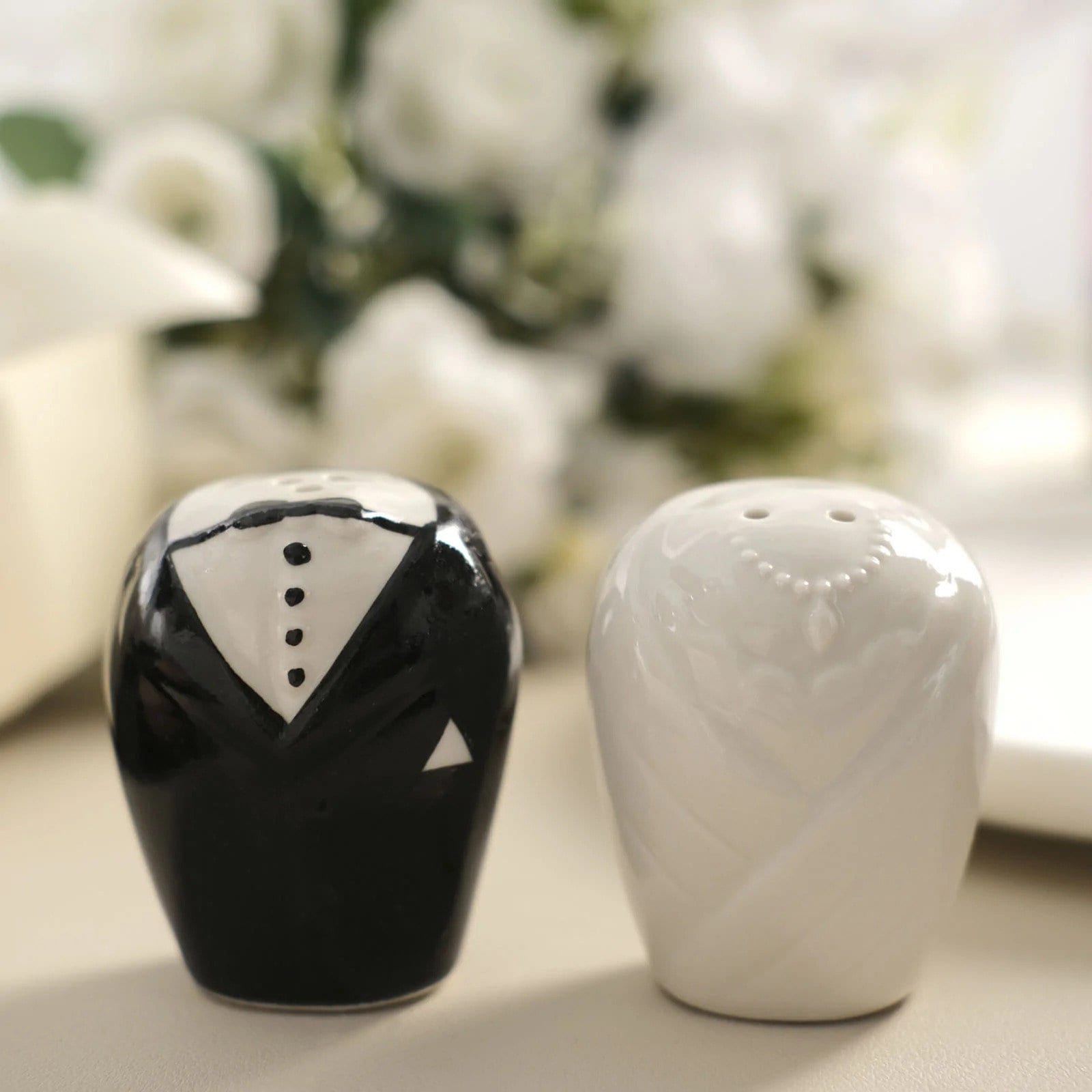 Newlydeads Bride and Groom Ceramic Salt and Pepper Shakers 
