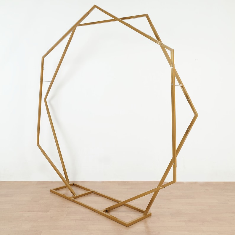 8ft Dual Geometric Shaped Gold Metal Hexagon And Heptagon Backdrop Stand, Metal Wedding Arch image 4