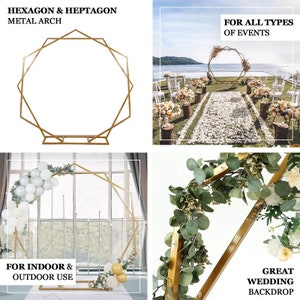 8ft Dual Geometric Shaped Gold Metal Hexagon And Heptagon Backdrop Stand, Metal Wedding Arch image 6