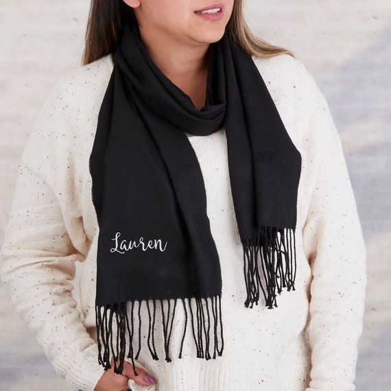 Classic Comfort Embroidered Cashmere Feel Grey Scarf