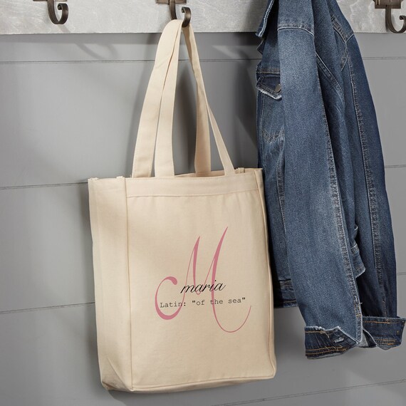 Name Meaning Monogram Personalized Large Canvas Tote Bag