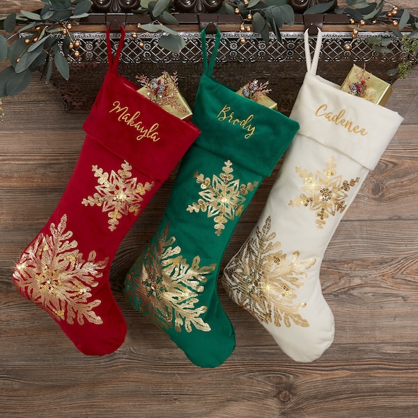 Glistening Snowflake Personalized Christmas Stocking