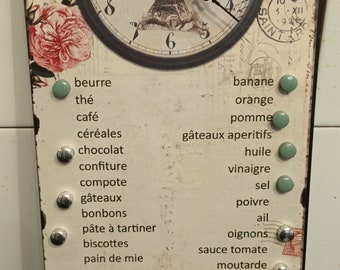 French Magnetic Shopping List with clock