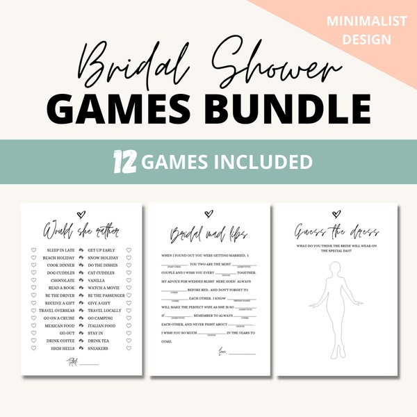 Bridal Shower Games, 12 Printable Bridal Shower Games, Minimalist, Minimal Design, Bachelorette Party, Hens Party, Printable Games, PDF Game