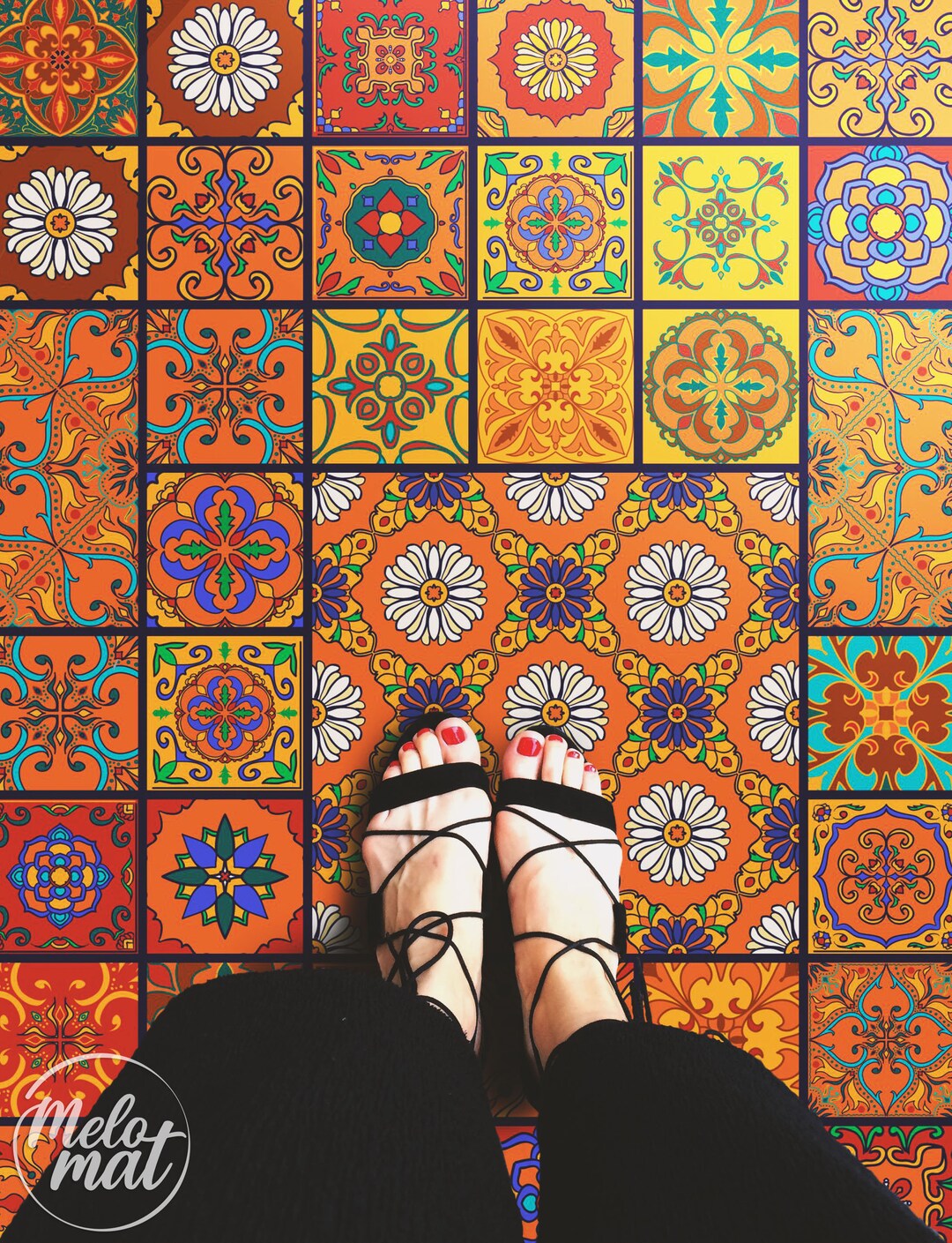 Beri Vinyl Flooring for Bathroom, Orange Vinyl Floor Covering, Red Area