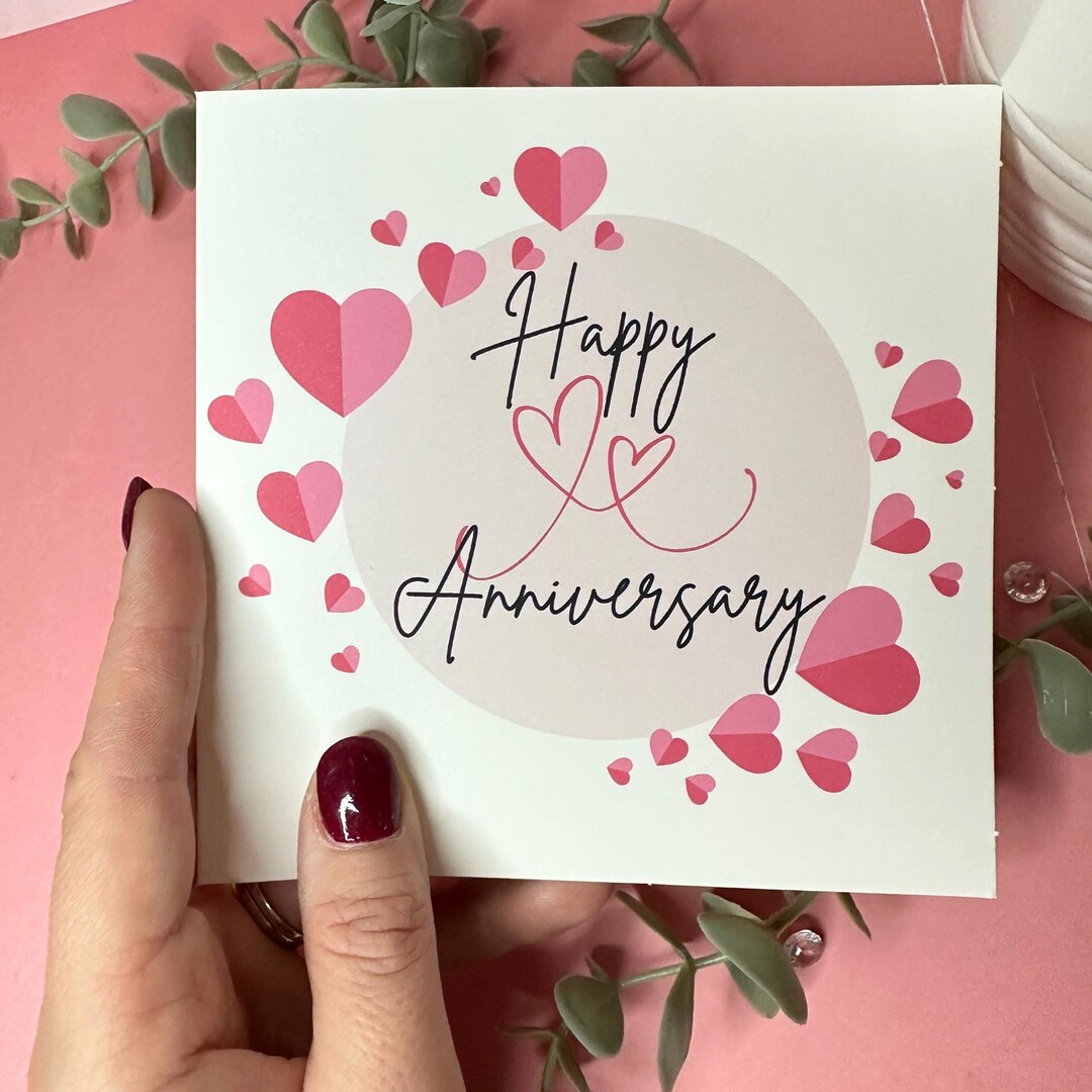 Happy Anniversary Pink Heart Greeting Card, Parents, Boyfriend, Husband ...