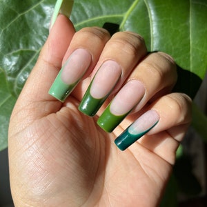 Green Goodies | Green Gradient Ombre french tip Mani| Apres Gel x Tips | Long Square | Spring/Summer Press ons | Olive,Forest,Pistachio,Mint