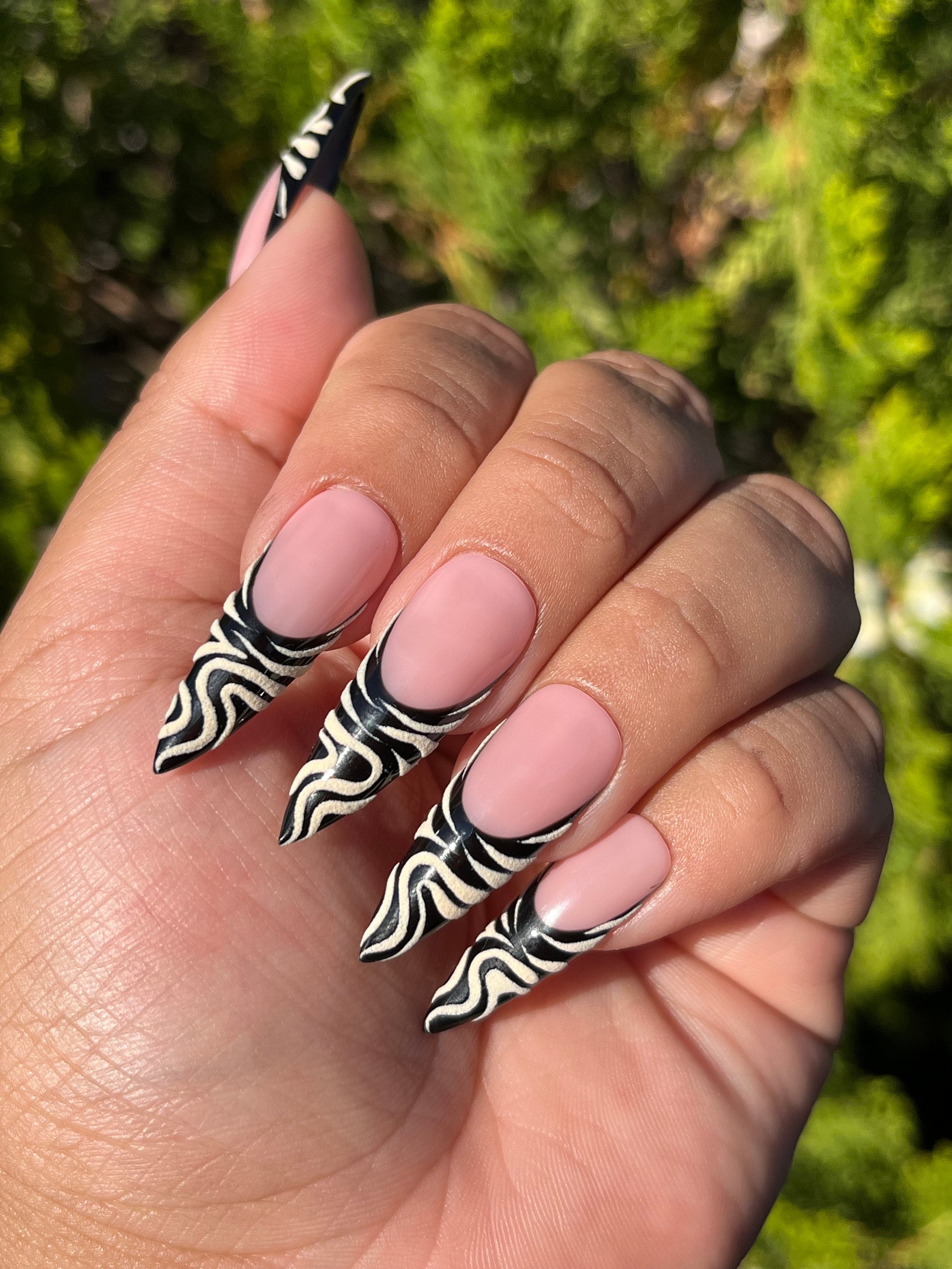 Cozy Zebra | Black Chunky French Tips With Beige Textured Zebra Stripes ...