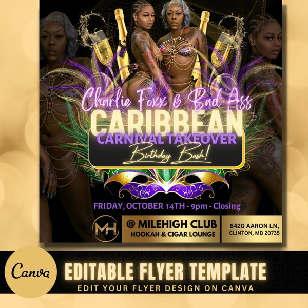 Caribbean Carnival Flyer, DIY CEO Birthday Flyer, Birthday Celebration Flyer, Birthday Template, Canva Template, Instagram Flyer,