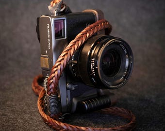 Brown Braided Flat Leather Camera Strap