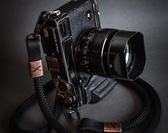 X Copper - Black Rope -Black Leather Camera Strap
