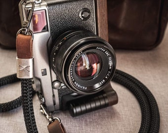 X Black - Dark Brown Leather Camera Strap - Silver X