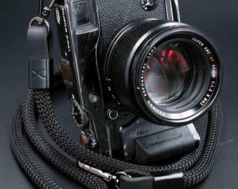 X Black Strap - Black Leather - Black X -Camera Strap