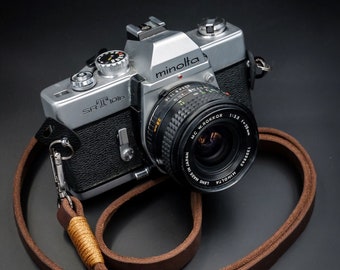 Real Pull-Up Waxed Leather Camera Strap - Brown 15mm