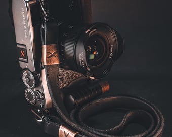 X Leather Camera Strap Black - Copper X 15mm