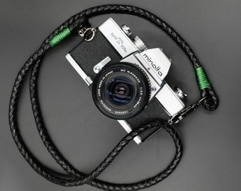 Real Leather Black Braided Camera Strap Round 8mm