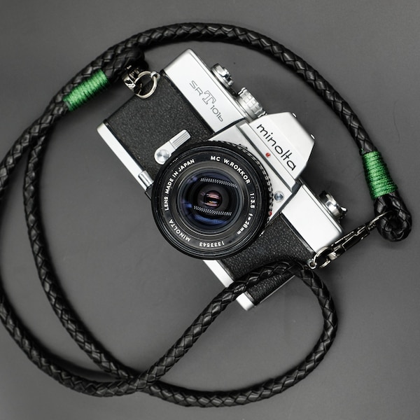 Real Leather Black Braided Camera Strap Round 8mm