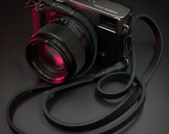 Real Pull-Up Waxed Leather Camera Strap - Black 10mm