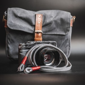 Real Pull-Up Waxed Leather Camera Strap - Grey 10mm