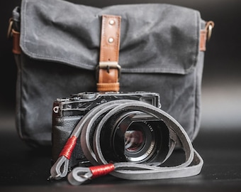 Real Pull-Up Waxed Leather Camera Strap - Grey 10mm