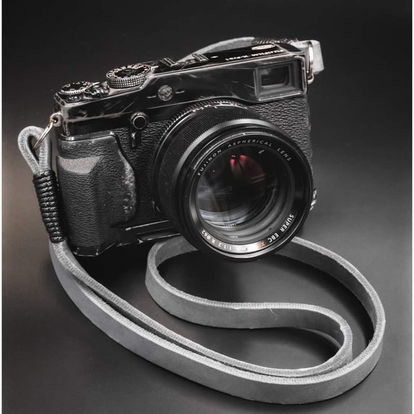 Echt Pull-Up Gewachstes Leder Kameraband - Grau 15mm