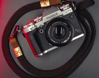 X Black Flat Rope -Brown Leather Camera Strap
