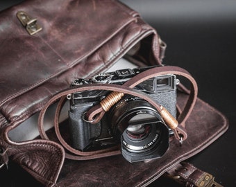 Real Pull-Up Waxed Leather Camera Strap- Dark Brown 10mm