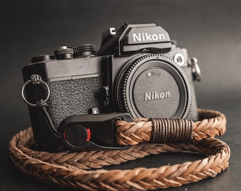 Cognac Braided Flat Leather Camera Strap