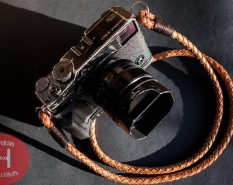 Real Leather Cinnamon Braided Camera Strap Round 8mm