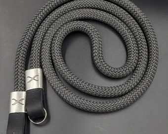 X Dark Grey Rope - Black Leather Camera Strap - Silver X