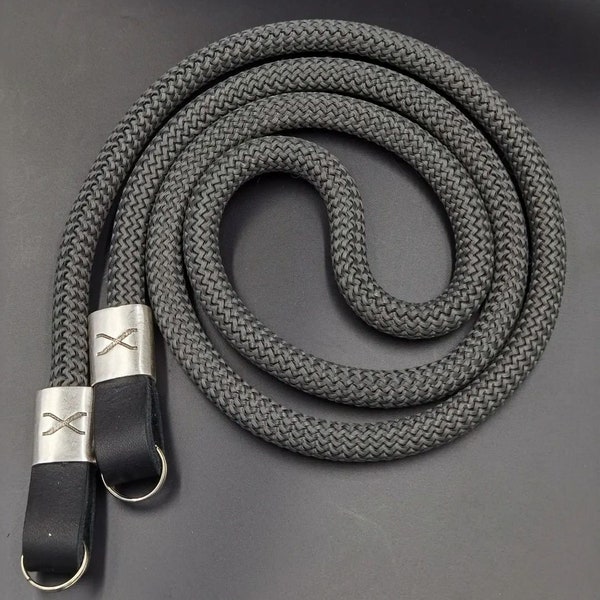 X Dark Grey Rope - Black Leather Camera Strap - Silver X