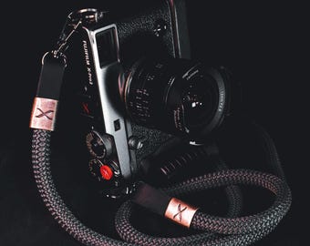 X Copper - Dark Grey Rope -Black Leather Camera Strap