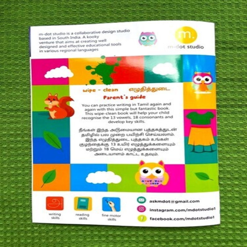 Tamil Handwriting Book Alphabets, Wipe and Clean, Learn to Write Tamil