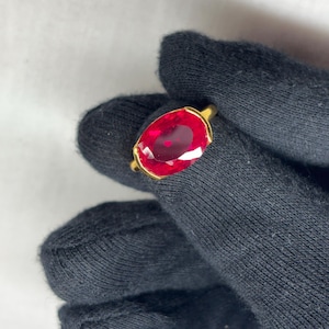 Ruby Ring 14x10mm, 925 Sterling Silver Gold Plated, Red Gemstone, Oval Statement Ring, Cocktail Jewelry, Gift for Her