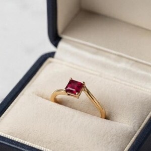 Ruby Solitaire Ring, 925 Sterling Silver Gold Plated, Minimalist Engagement Ring, July Birthstone Gift