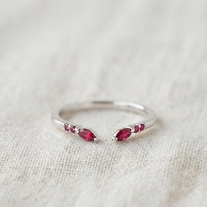 Ruby Band Ring, 925 Sterling Silver Ruby Red Gemstone Open Minimalist Stacking Ring, Dainty Birthstone Jewelry Gift